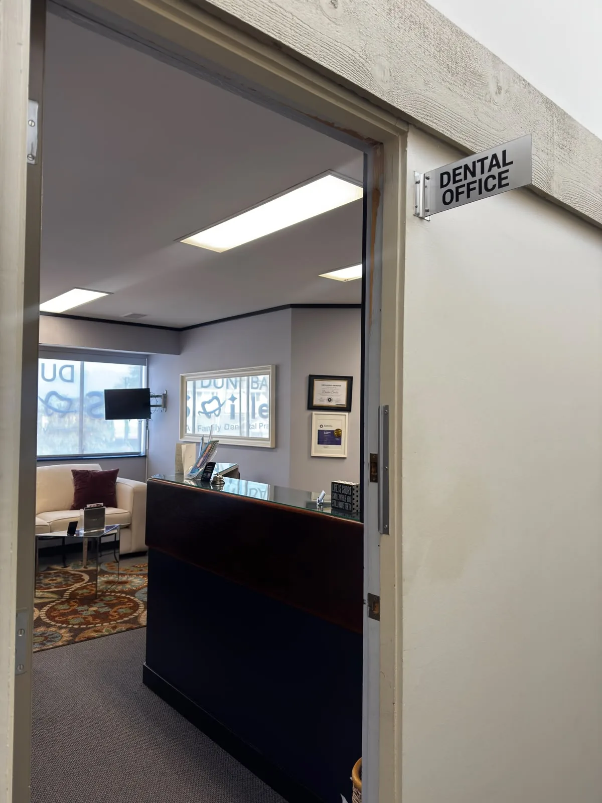 The Dunbar Smiles reception area for appointments and insurance questions