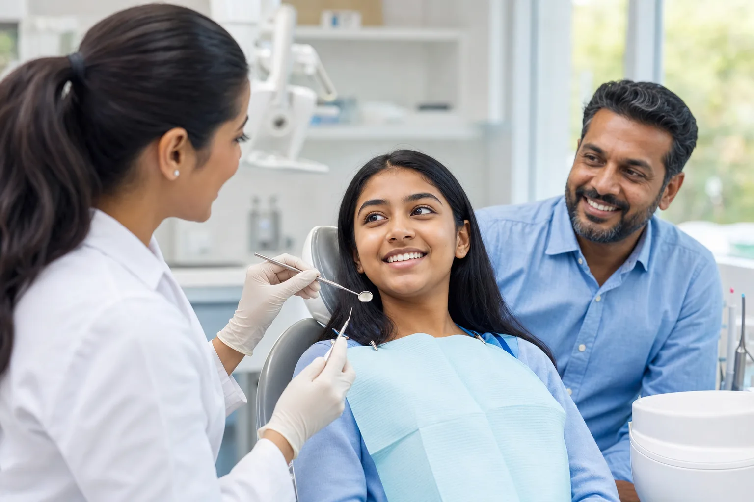 A child at a family dental check-up at Dunbar Smiles