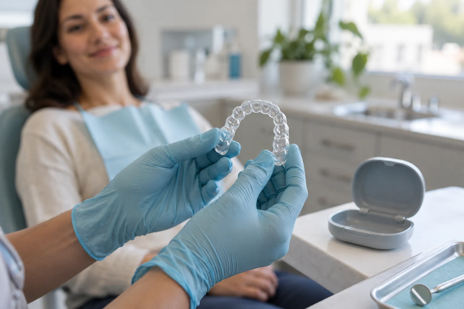 Clear Invisalign aligner and case